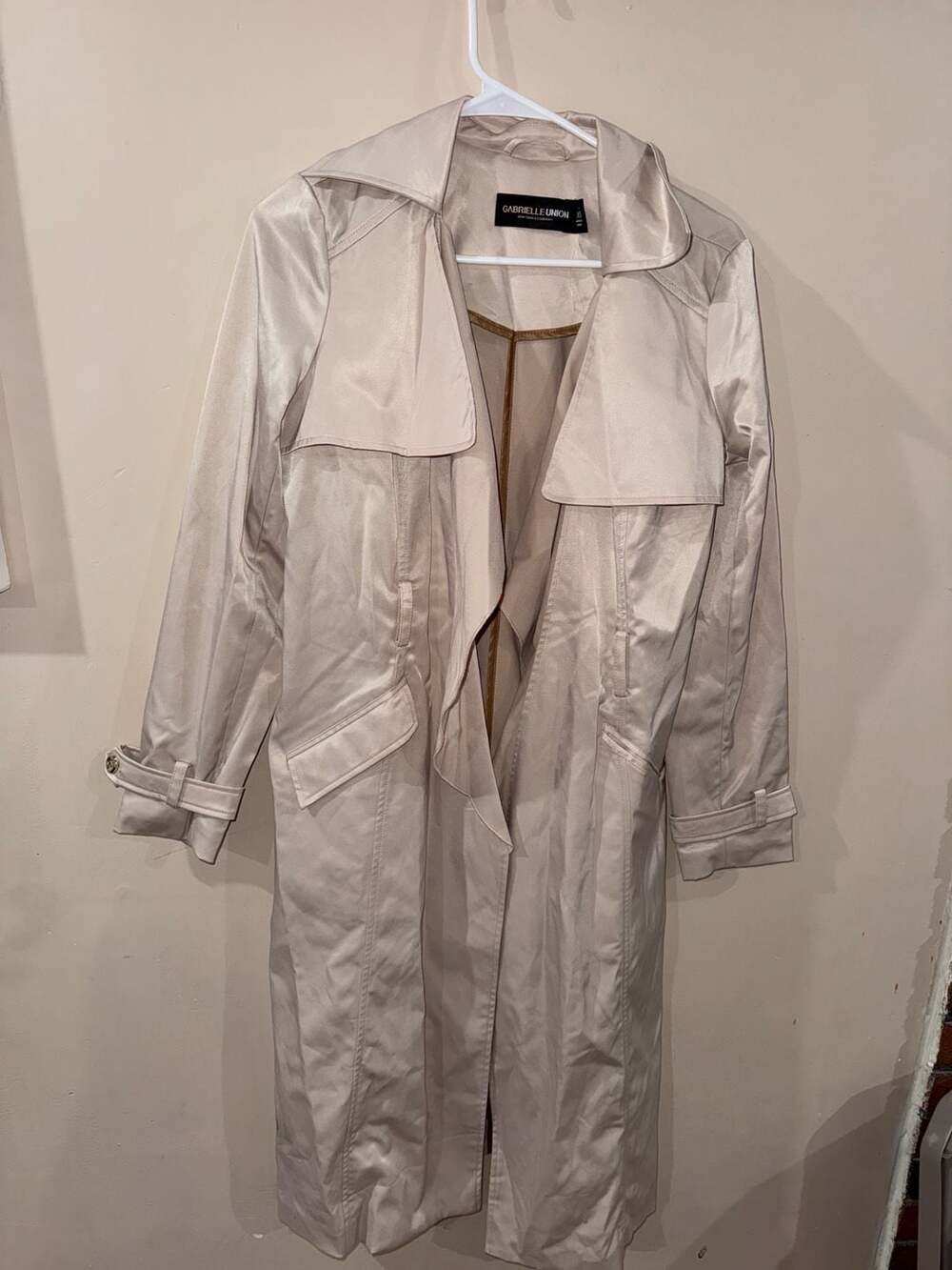 Gabrielle Union Trench Coat Size XS Beige Silky Long Jacket